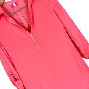 LILLY PULITZER Women's XS Pink Everglades Popover‎ Roll Tab Resort Coastal Tunic